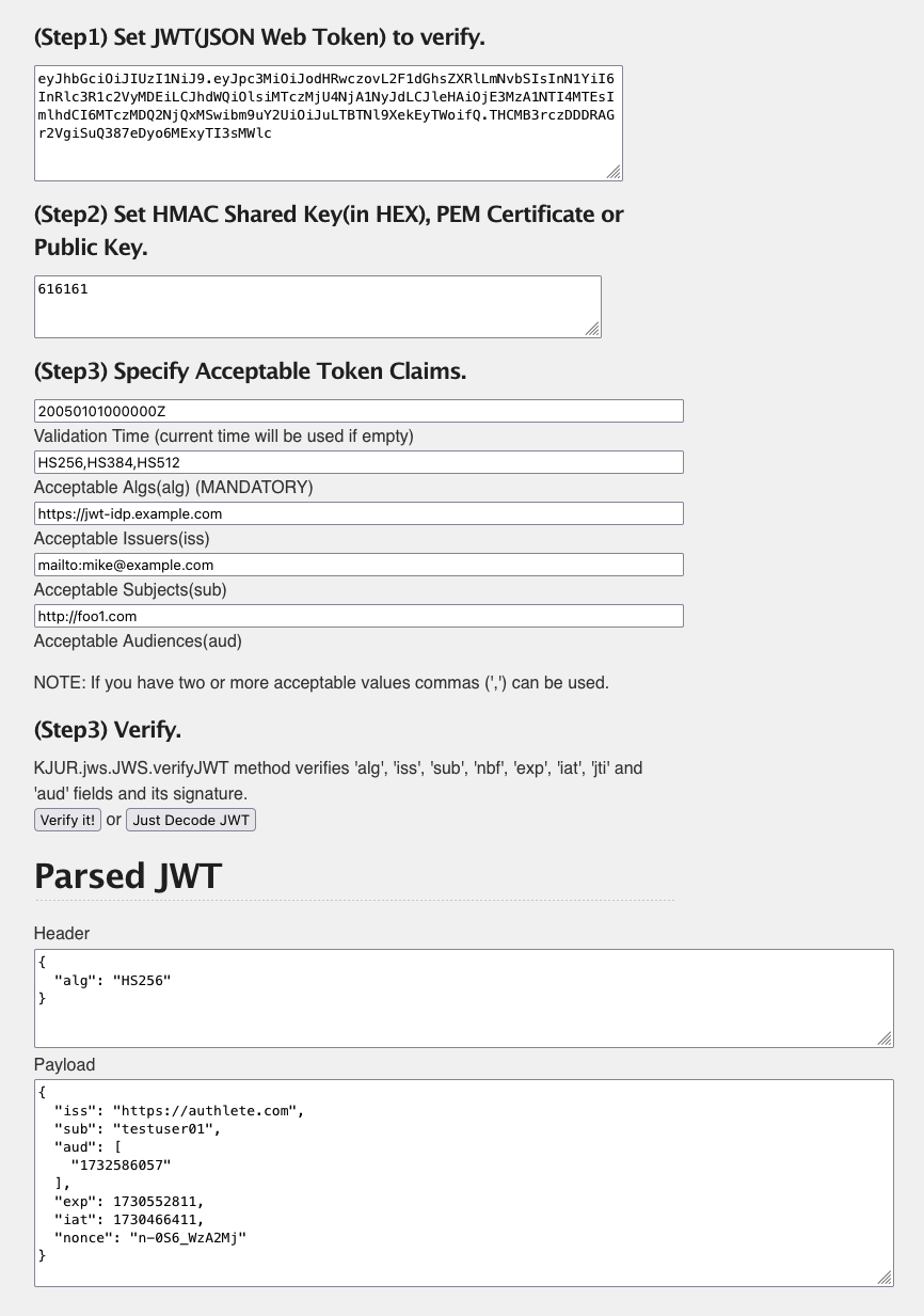 decoded JWT token showing header and payload